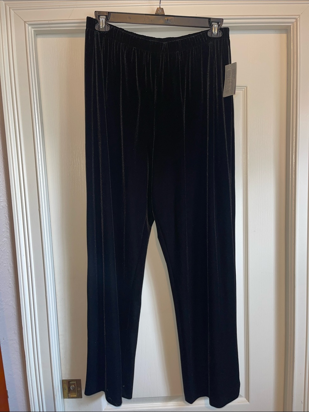Alex Evenings Black Velvet Elastic-Waist Palazzo Pants